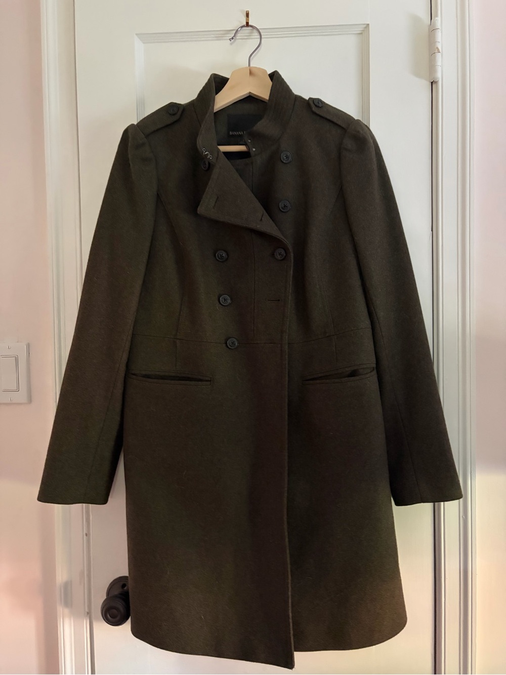 Banana Republic Olive Double-Breasted Military-Style Coat